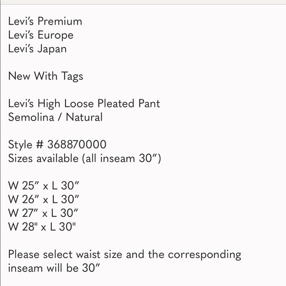 Levi’s Premium High Loose Pleated Twill Pant in Semolina Natural - Picture 2 of 3